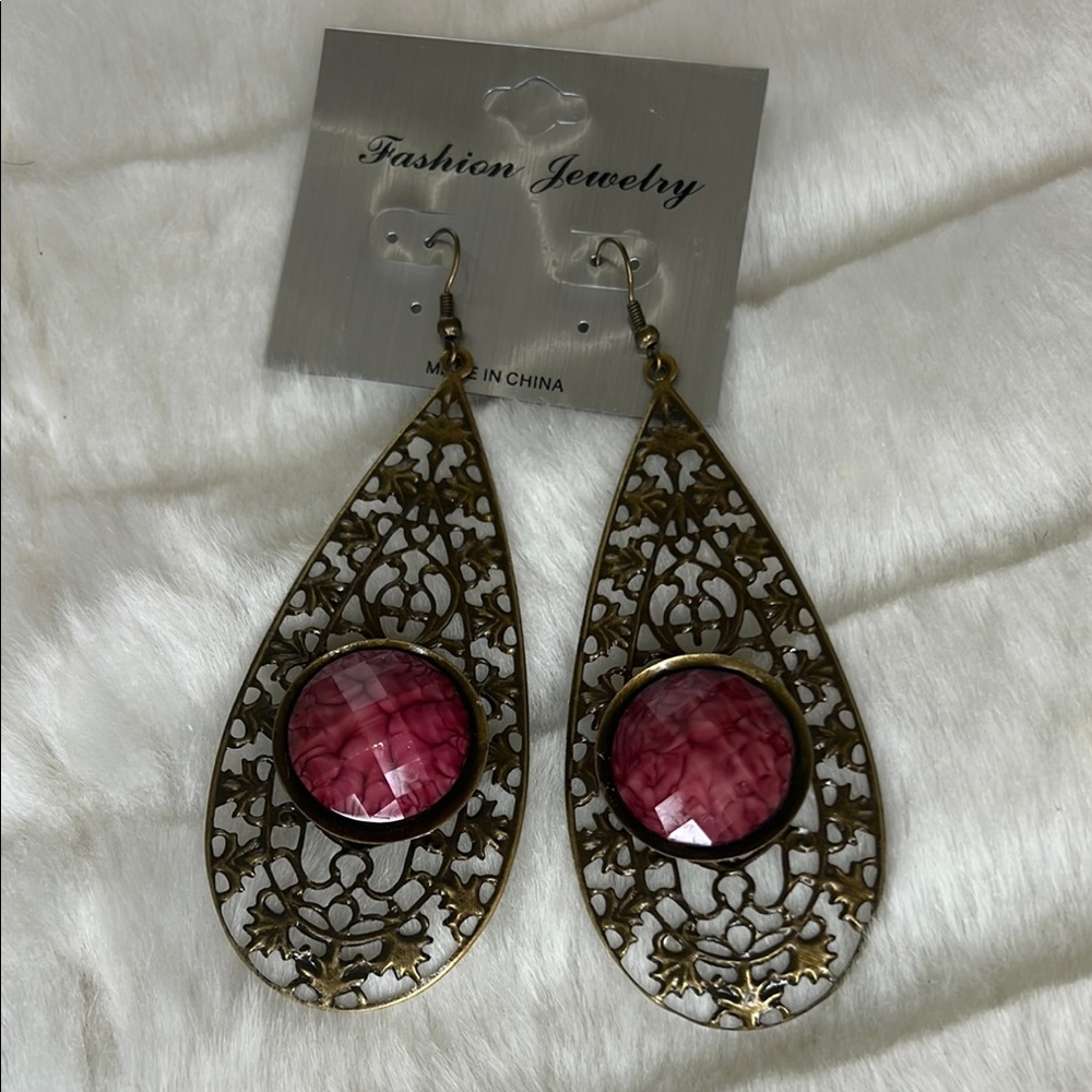 Fashion Jewelry Pink and Gold Teardrop Earrings